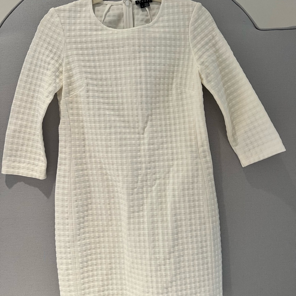 Theory White Textured Long Sleeve Dress